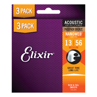 Elixir 16546 Nanoweb Phosphor Bronze 13-56 3 Pack Medium